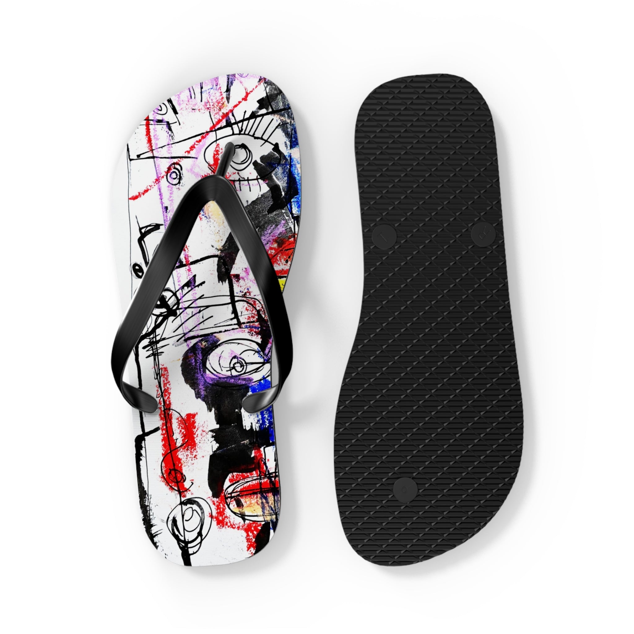 Abstract Art Flip Flops — Colorful Scribble Face Beach Sandals