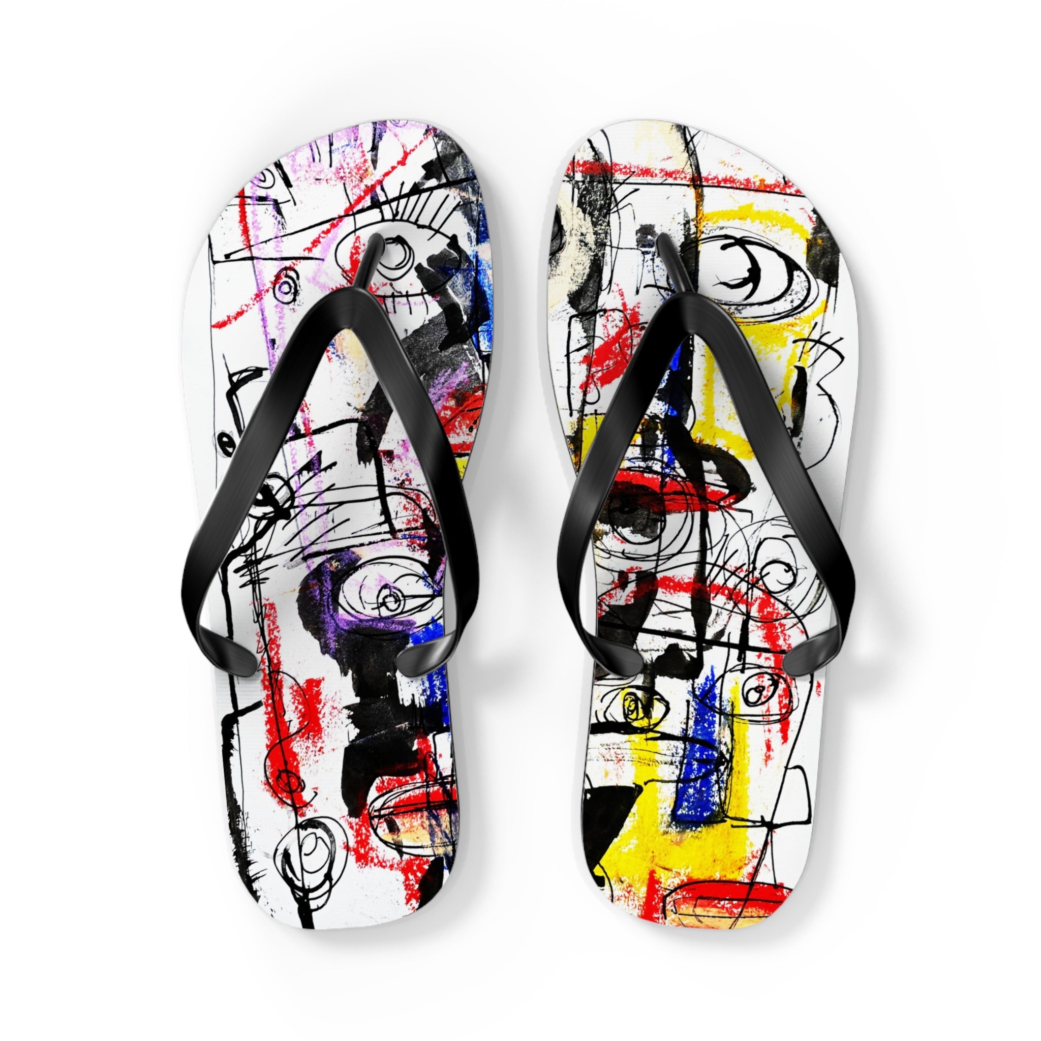 Abstract Art Flip Flops — Colorful Scribble Face Beach Sandals