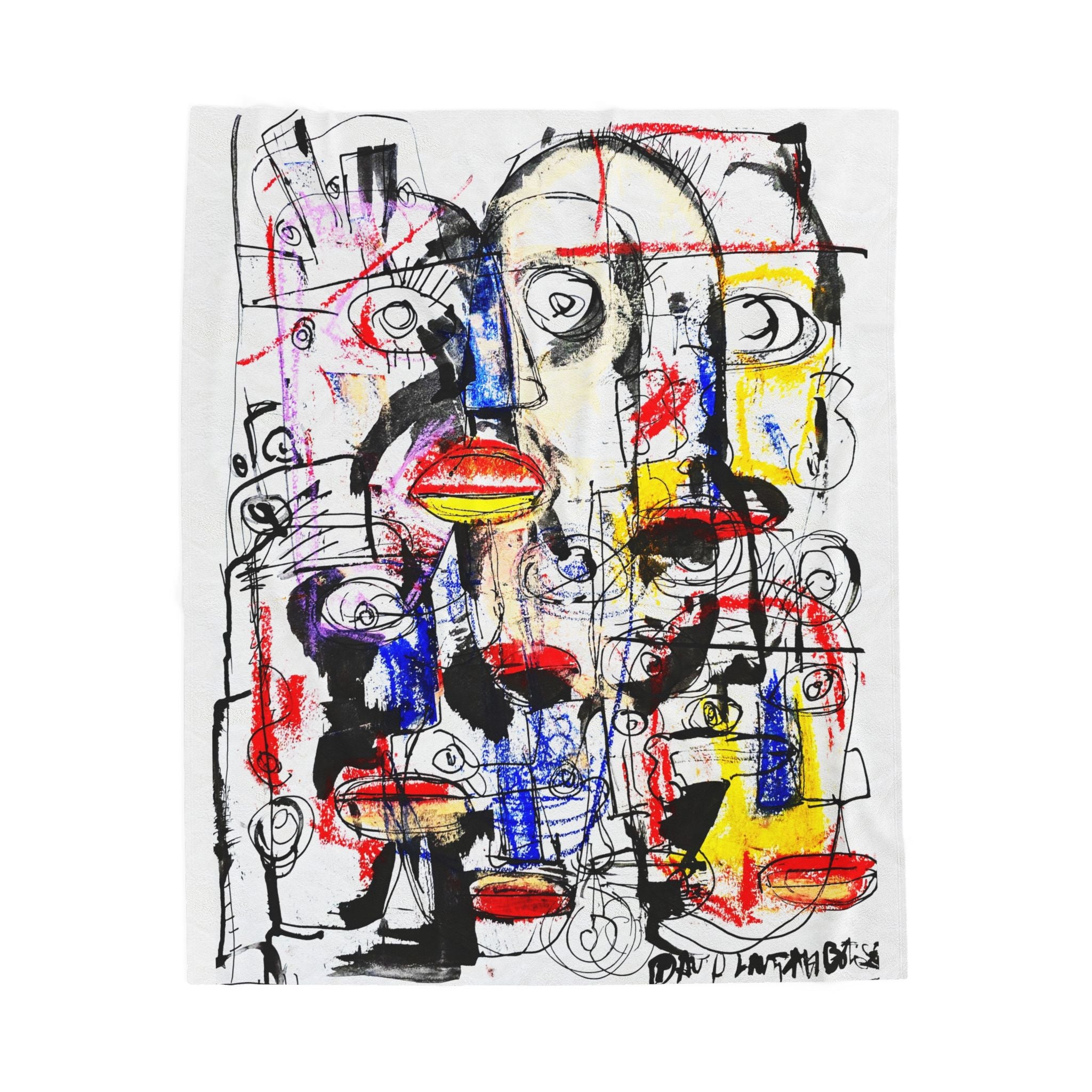 Abstract Faces Velveteen Plush Blanket – Colorful Expressionist Throw for Living Room, Art Lovers & Gift Giving