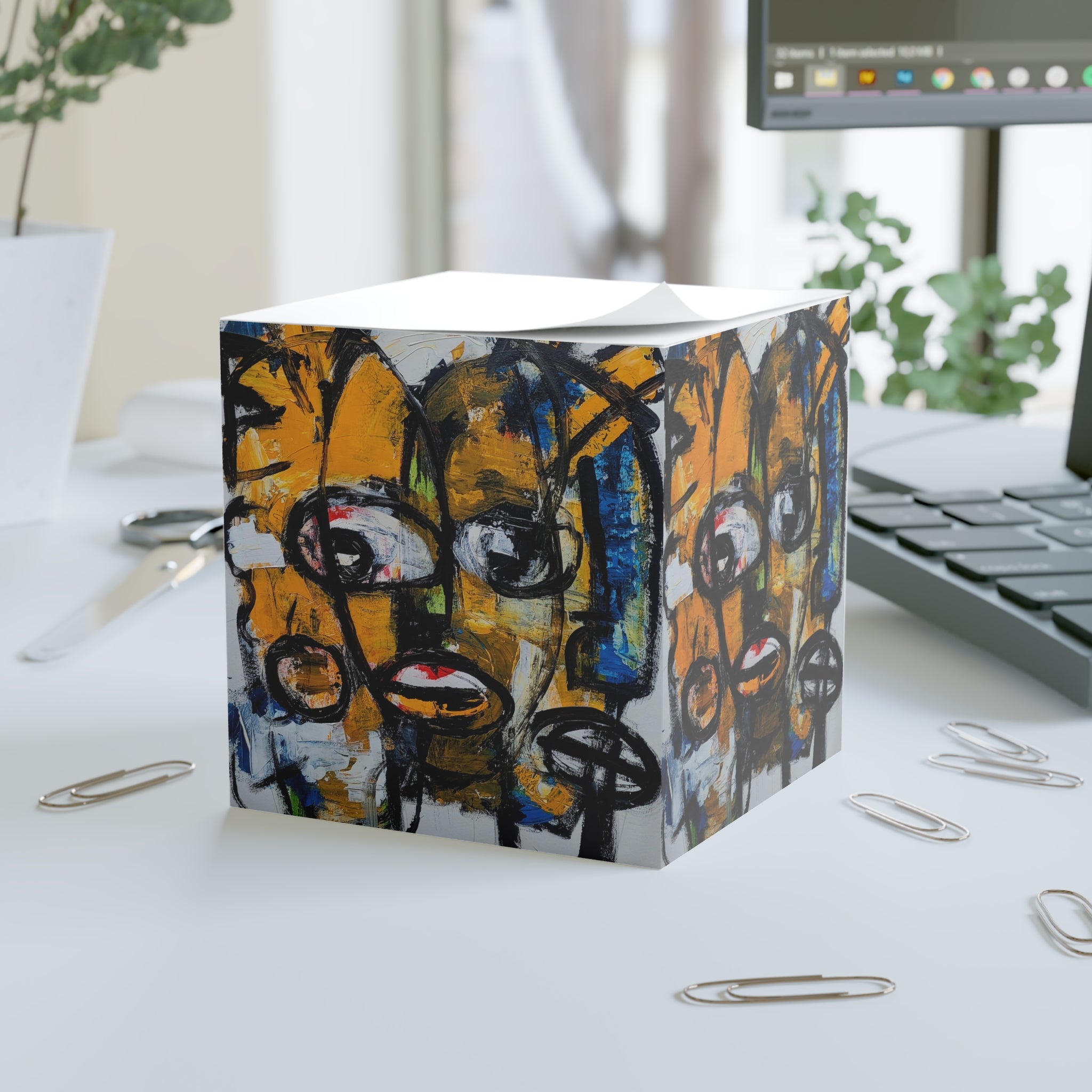 Abstract Faces Note Cube – Artistic Sticky Note Block  David Ladjah Bolo