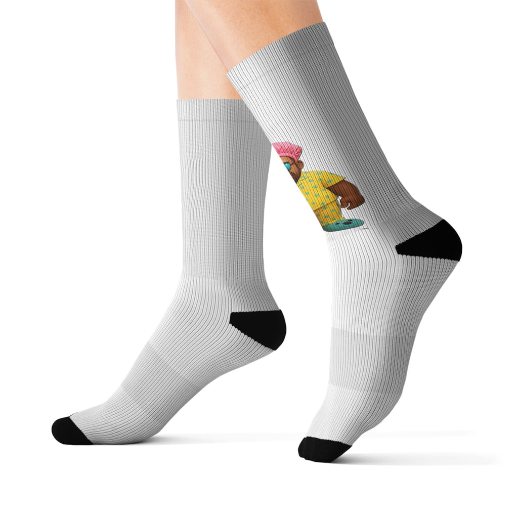 Novelty Sublimation Socks — Colorful Cartoon Girl Design