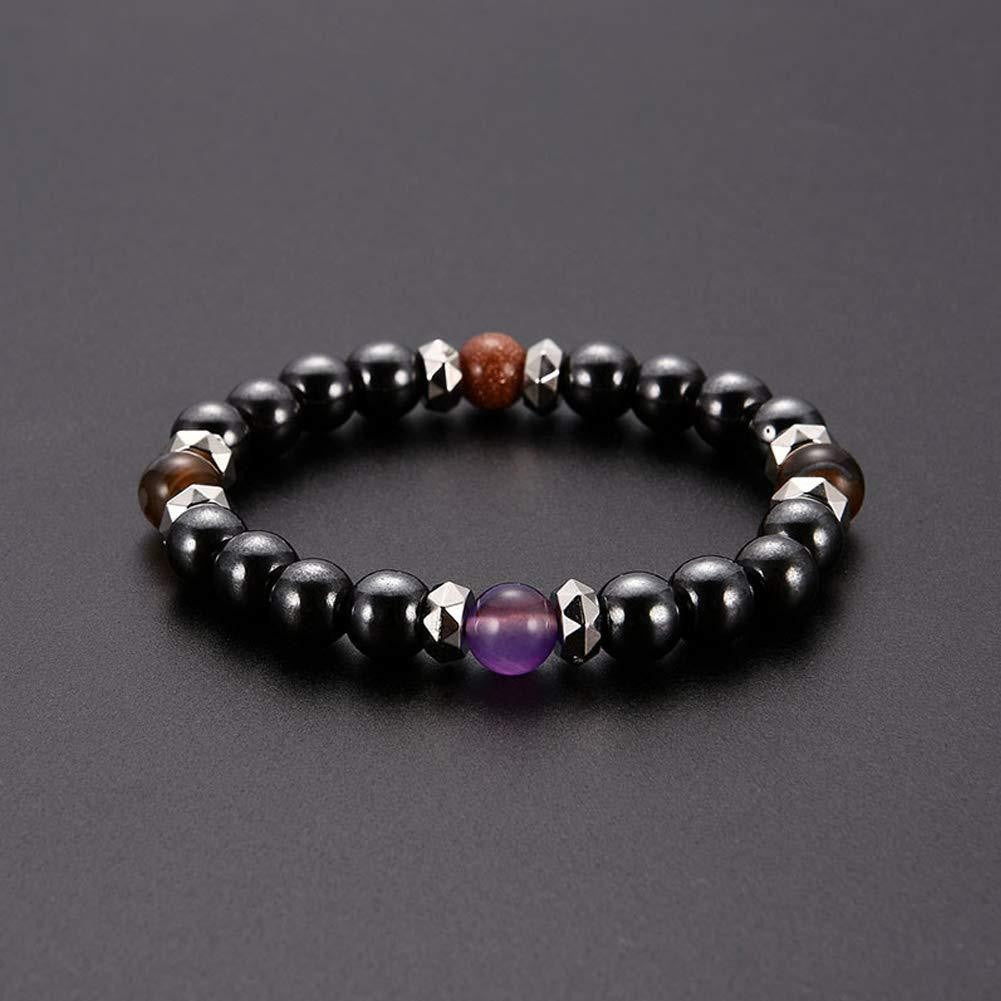 8mm Black Tourmaline Bracelet With Cinnabar And Amethyst Stones